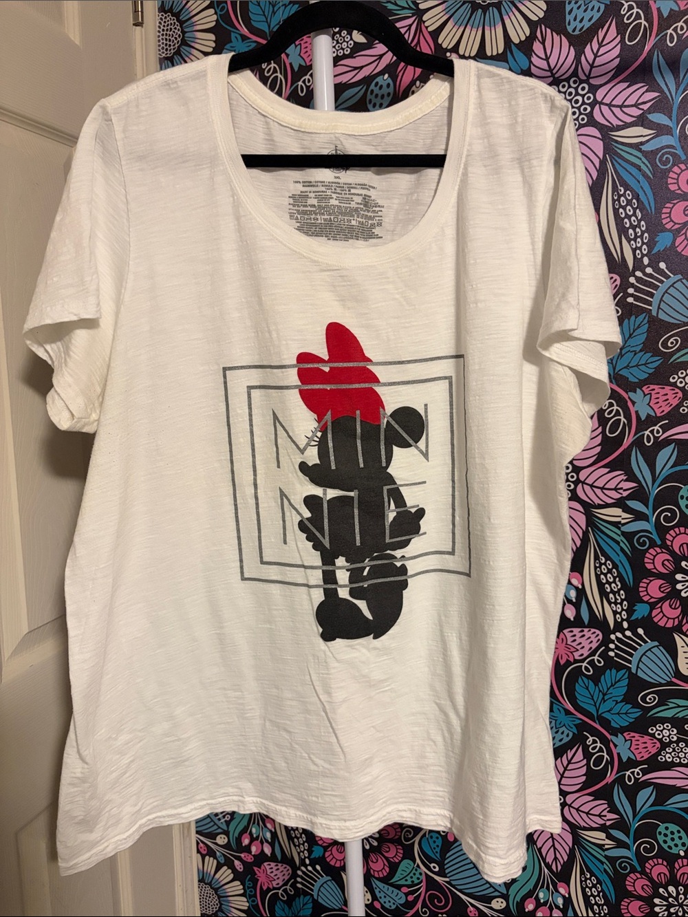 Disney White Short-Sleeve Tee with Black Silhouette and Red Bow Detail